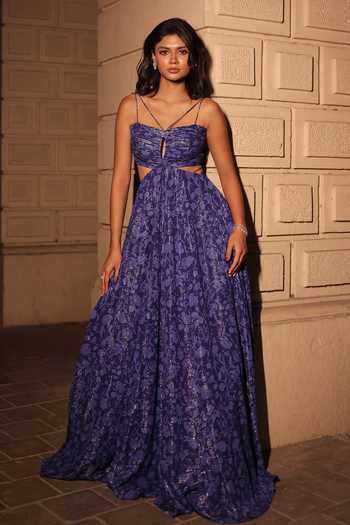 Kiyohra Floral Vine Print Cutout Gown 