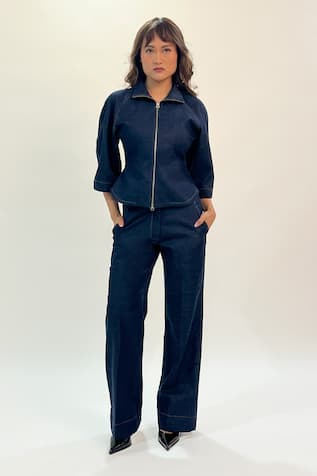 Leh Studios Zipper Front Blue Top 