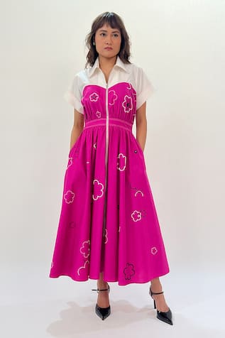 Leh Studios Ditsy Floral Embroidered Midi Dress 