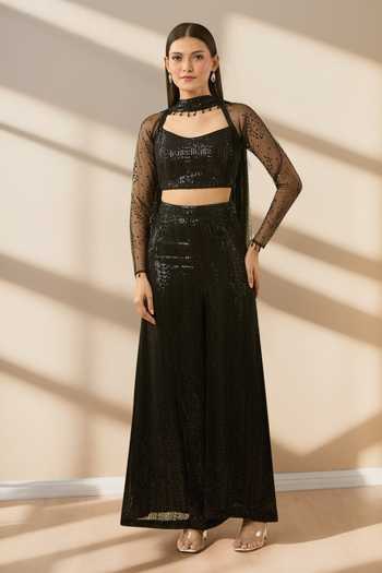 Basanti Kapde aur Koffee Geometric Sequin Embroidered Sharara Set 