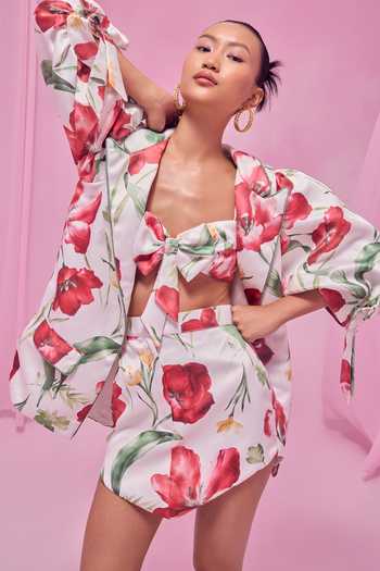 July Issue Floral Print Blazer & Skirt Set 