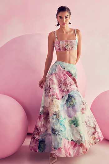 July Issue Floral Print Top & Skirt Set 