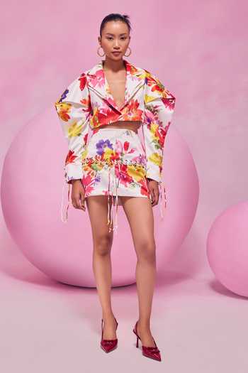 July Issue Floral Print Blazer & Skirt Set 