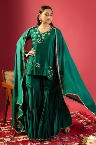 Komal Shah Embroidered Garara & Short Kurta Set 