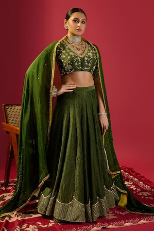 Komal Shah Tissue Green Lehenga Set 