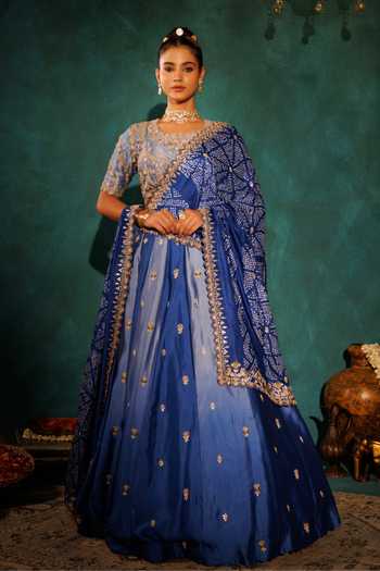 Vinita Bhansali Floral Embroidered Blue Lehenga Set 