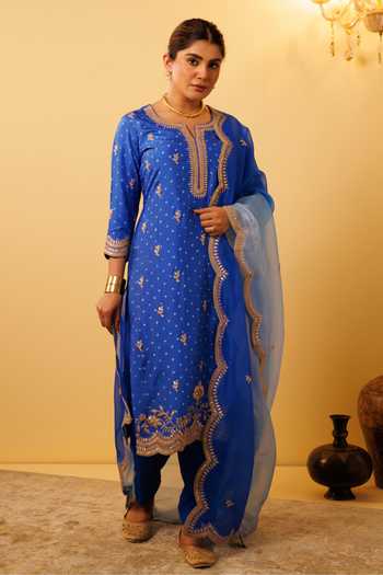 Vinita Bhansali Blue Bandhani Silk Suit Set 