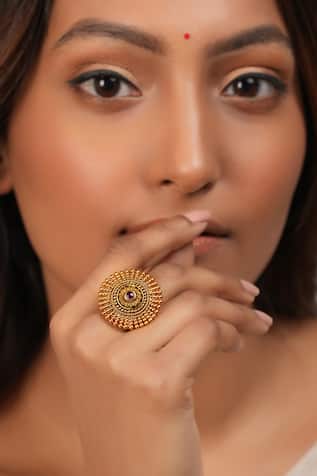 Antique Gold Ruby Stone Spiral Ring 