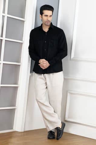 Pitch Black Linen Shirt & Natural Trouser Set 