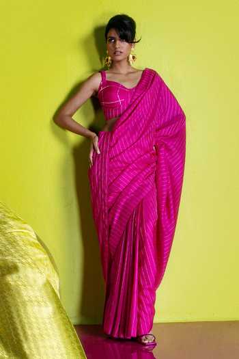 Ekaya Banaras Rani Pink Pinstripe Handwoven Saree 