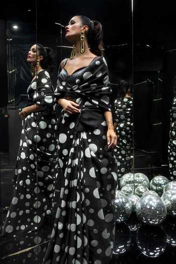 Ekaya Banaras Polka Dot Cutwork Black Organza Saree 