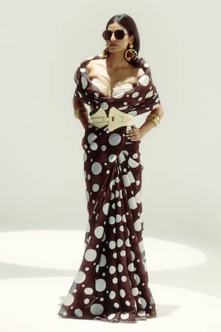 Espresso Polka Dot Cutwork Saree 