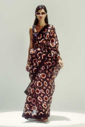 Ekaya Banaras Retro Floral Print Saree With Running Blouse 
