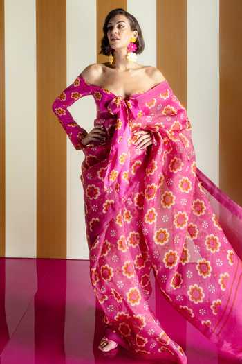 Ekaya Banaras Retro Floral Organza Saree 