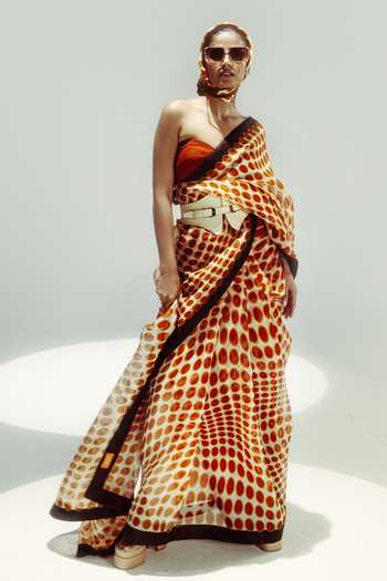 Ekaya Banaras Digital Print Polka Dot Organza Saree 