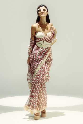 Ekaya Banaras Digital Print Polka Dot Organza Saree 