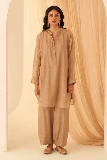 Janki India Champagne Floral Buti Embroidered Kurta Set 