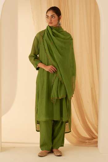 Janki India Chanderi Cross Taanka Embroidered Kurta Set 