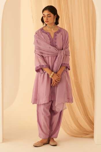 Janki India Lilac Chanderi Bullion Work Kurta Set 