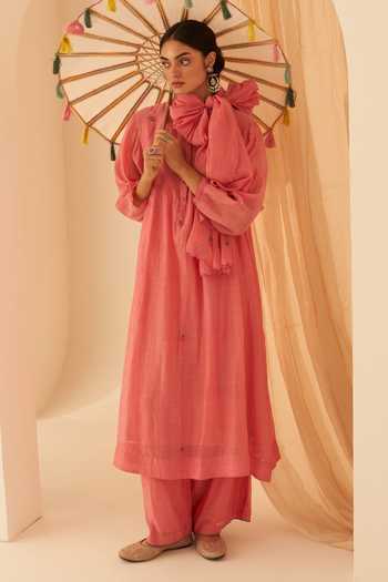 Janki India Pink Chanderi Bullion Work Kurta Set 