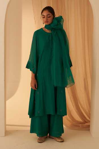 Janki India Floral Buti Embroidered Chanderi Kurta Set 
