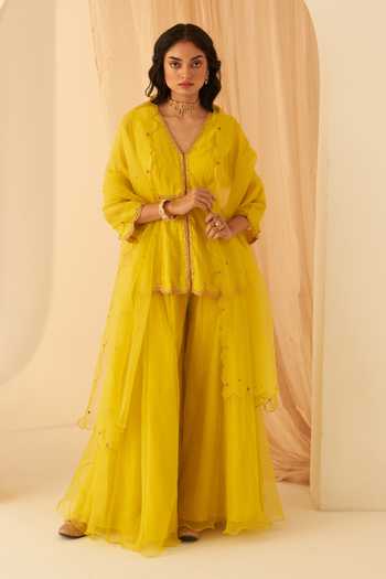 Janki India Chanderi Thread Embroidered Peplum Set 