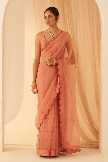 Janki India Aari Hand Embroidered Organza Saree Set 