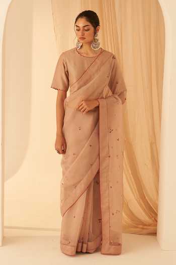 Janki India Organza Aari Embroidered Saree Set 