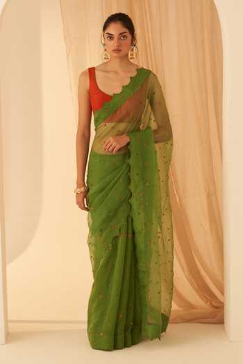 Janki India Chanderi Organza Embroidered Saree Set 