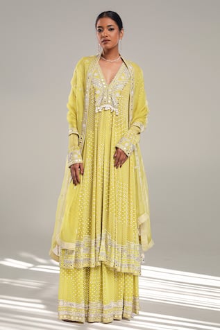 Surbhi Gupta Lime Green Emine Anarkali Set 