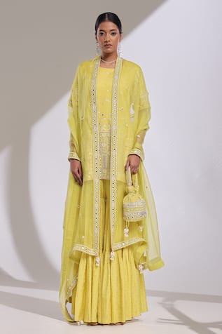 Surbhi Gupta Lime Green Elif Kurta Set 
