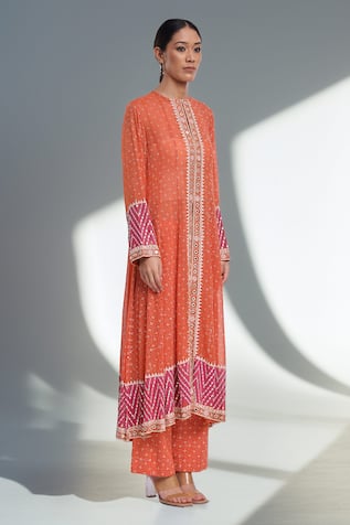 Surbhi Gupta Orange Hand Block Printed Anarkali Set 