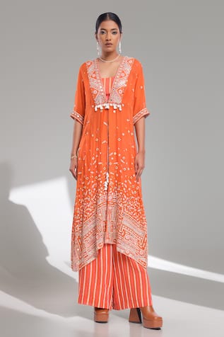 Surbhi Gupta Asymmetric Embroidered Cape Set 