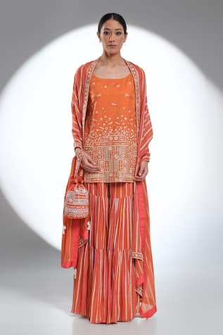Surbhi Gupta Block Printed Orange Kurta Set 
