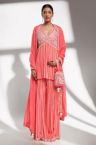 Surbhi Gupta Pink Block Printed Kurta Set 