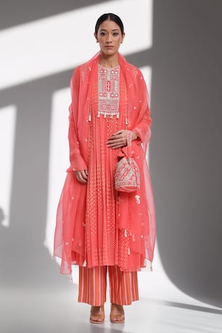 Surbhi Gupta Pink Hand Block Printed Kurta Set 