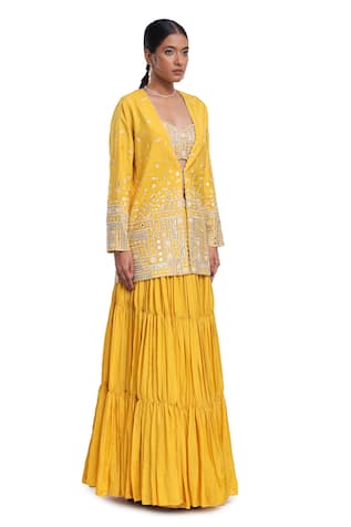 Surbhi Gupta Embroidered Yellow Banu Kurta Set 