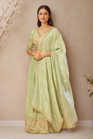 Zari Floral Embroidered Lehenga Set 