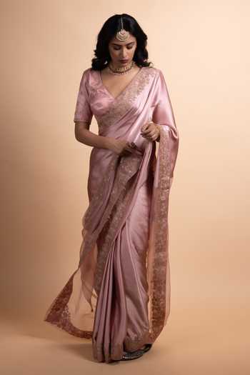 Rhua Satin Saree With Organza Detailing 