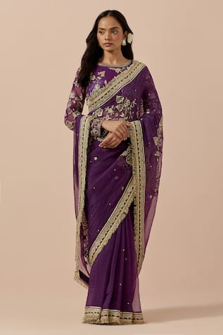 Ikshita Choudhary Embroidered Organza Purple Saree Set 