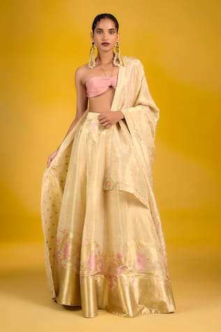 Ekaya Banaras Muted Gold Banarasi Lehenga Set 