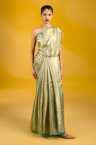 Ekaya Banaras Handwoven Tissue Silk Sea Green Saree 