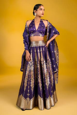 Ekaya Banaras Banarasi Silk Kadhwa Lehenga Set 