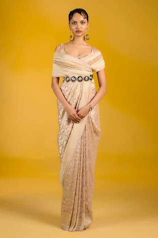 Ekaya Banaras Mauve Chiffon Shikargah Saree 