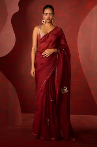 Ekaya Banaras Maroon Handwoven Baroque Saree 