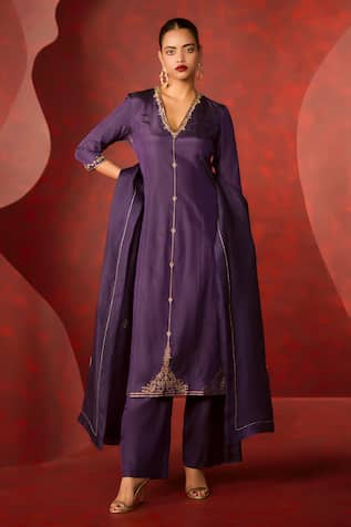 Ekaya Banaras Navy Handwoven Silk Kurta Set 