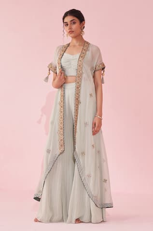 Studio Bagechaa Pale Blue Cape Set with Sharara Pants 