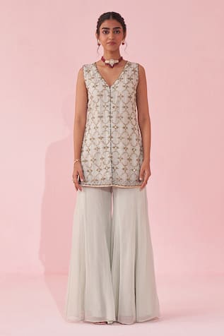 Studio Bagechaa Embroidered Pale Blue Sharara Set 