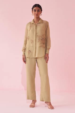 Studio Bagechaa Gulmina Green Embroidered Shirt Pant Set 