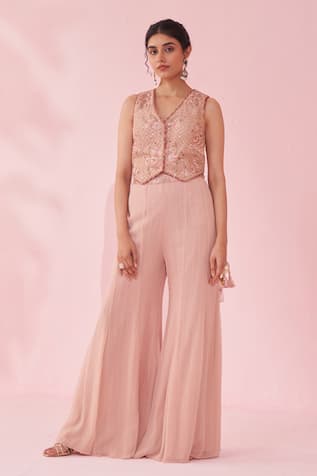 Studio Bagechaa Embroidered Blush Pink Sharara Set 